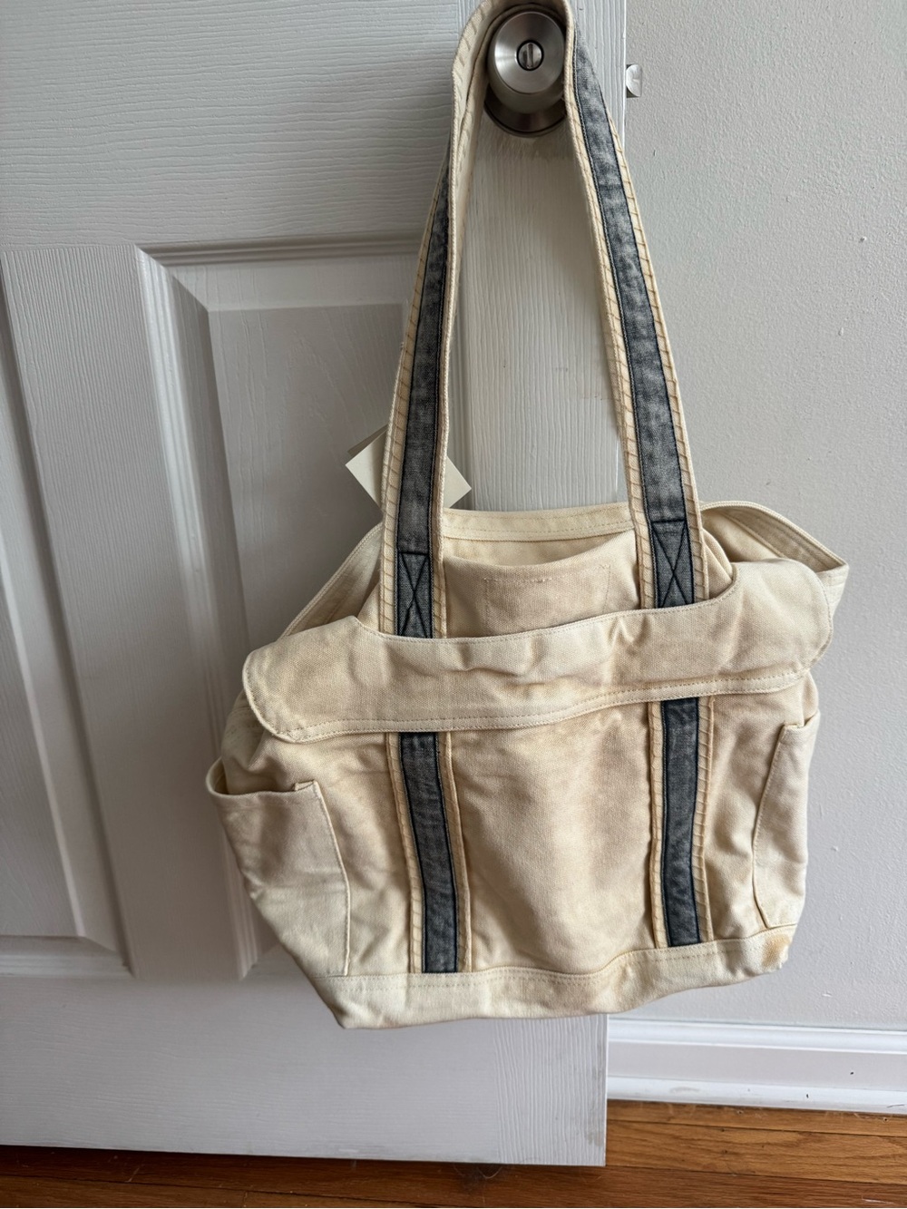 Free People Canvas Tote Bag with Contrast Straps - Cream - Picture 7 of 10